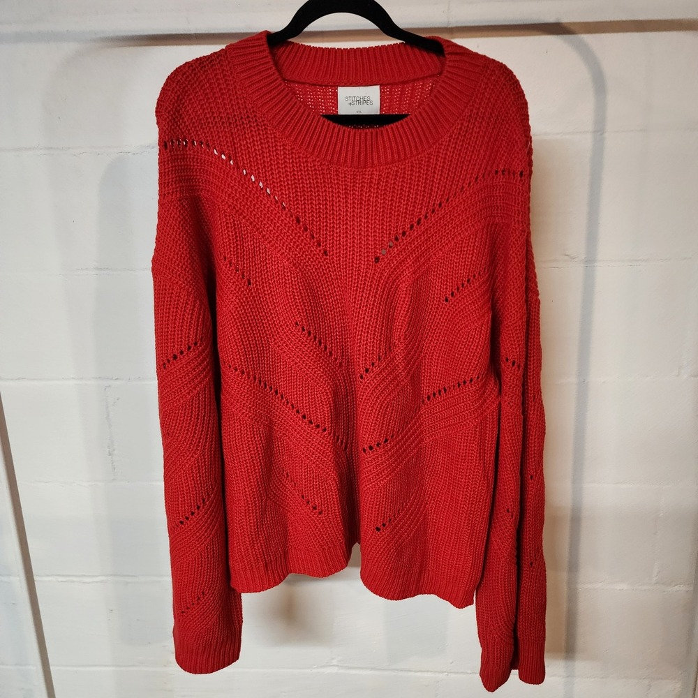 Stitches +‎ Stripes Red Knit Sweater XXL Chevron Long Sleeve Casual Scandi-Style